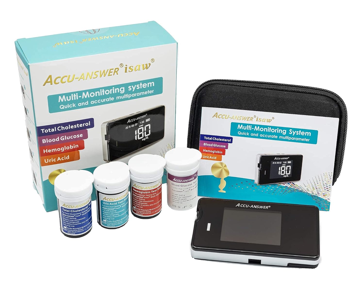 Accu-Answer Blood Glucose Cholesterol Uric Acid and Hemoglobin Monitoring Device