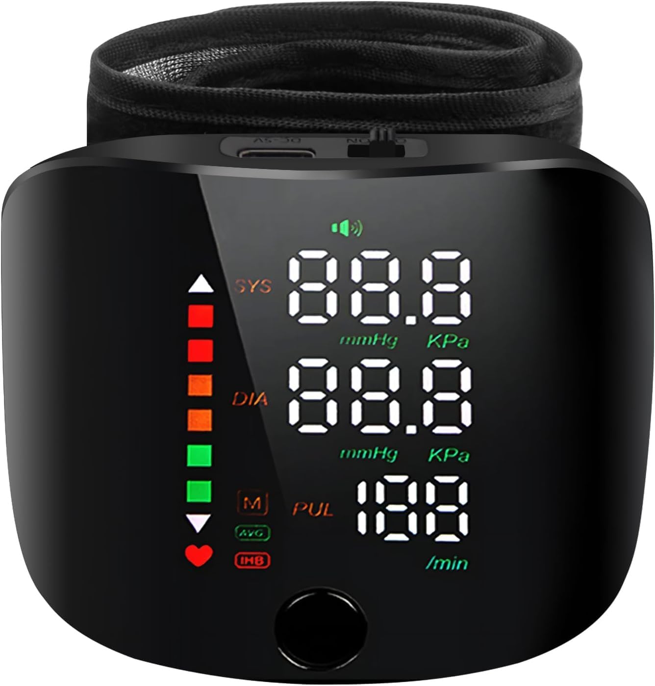 Rechargeable Wrist Blood Pressure Monitor – LED Touch Screen, Dual-User Memory, Voice Broadcast (Black)