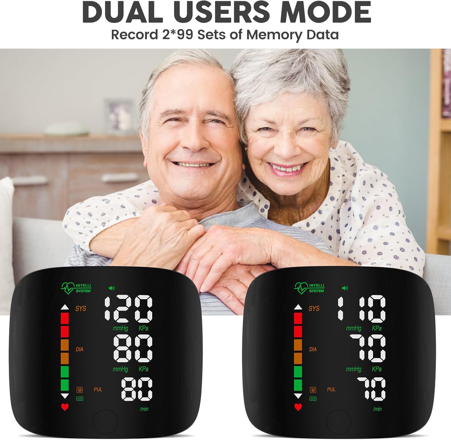Rechargeable Wrist Blood Pressure Monitor – LED Touch Screen, Dual-User Memory, Voice Broadcast (Black)
