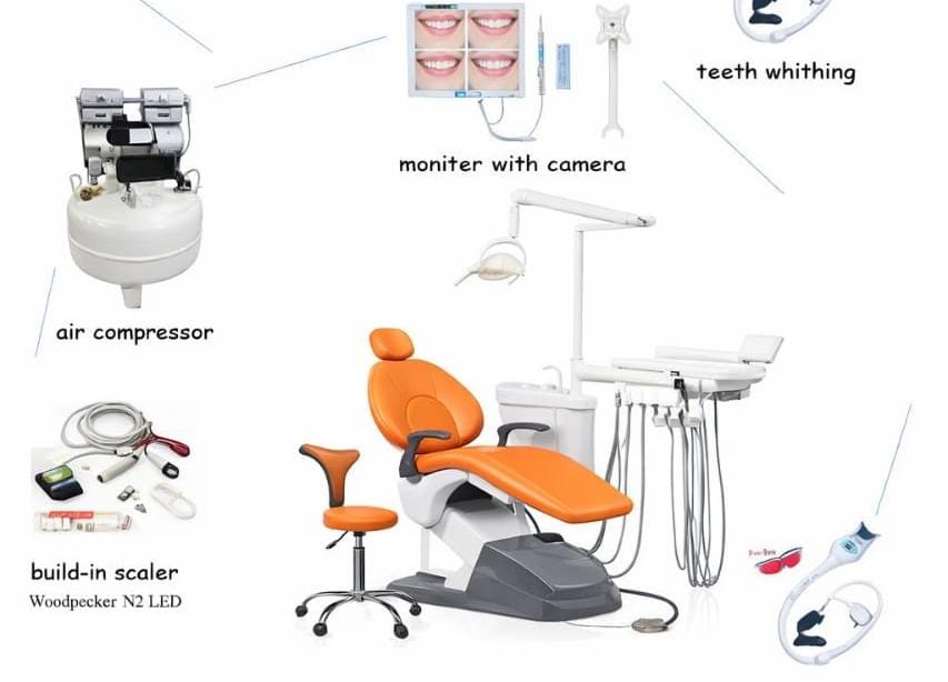 Full Option Dental Chair Unit( Orange Color ) — Complete Dental Workstation