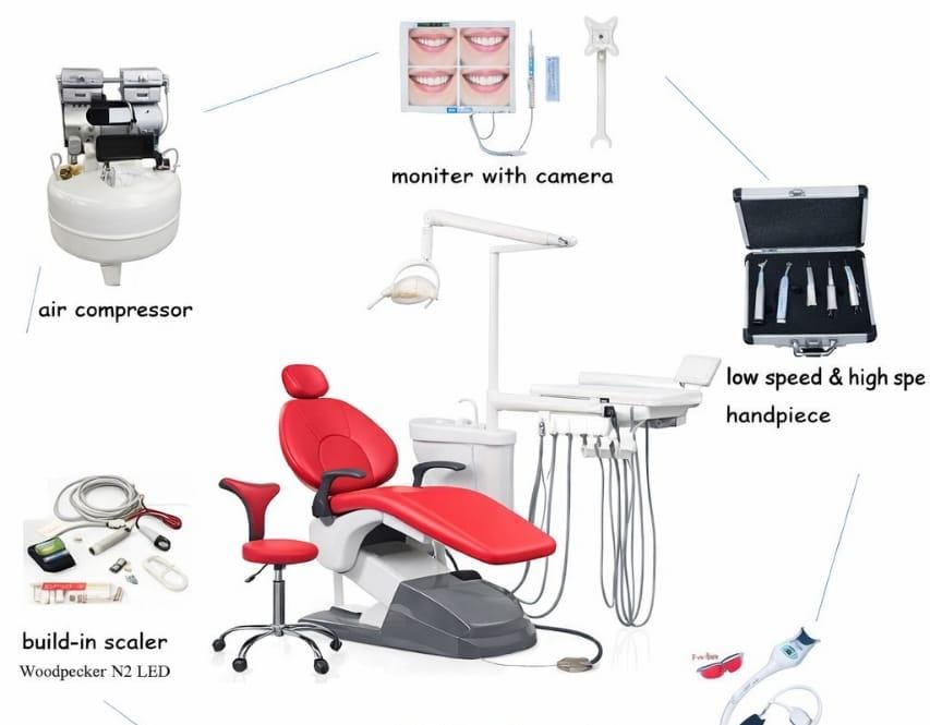 Full Option Dental Chair Unit( Red Color ) — Complete Dental Workstation